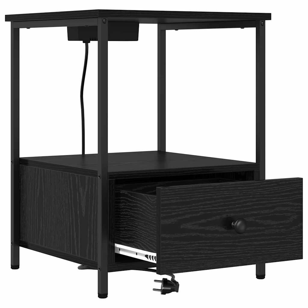 Bedside Cabinet with Charging Station 2 pcs Black oak